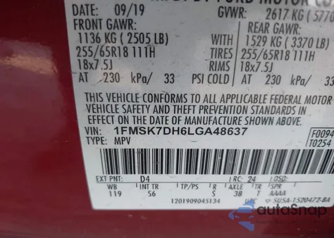 2020 Ford Explorer Xlt from USA, damaged, VIN 1FMSK7DH6LGA48637